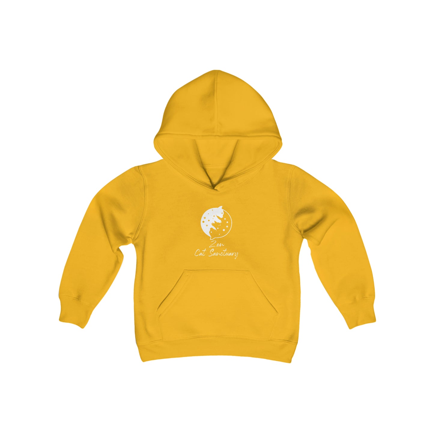 Zen Cat Sanctuary | Youth Heavy Blend Hooded Sweatshirt with White Logo | Available in 16 Colors!