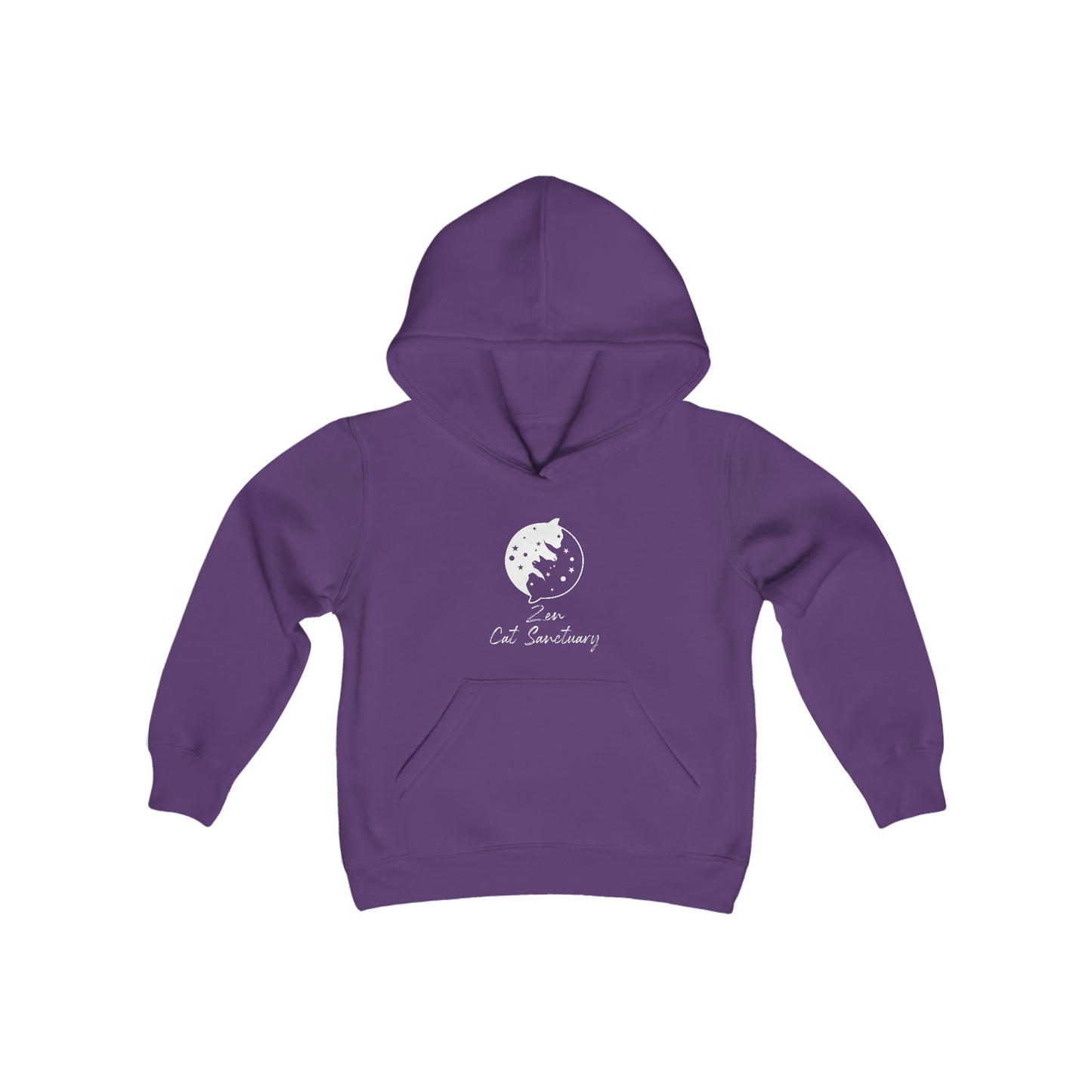 Zen Cat Sanctuary | Youth Heavy Blend Hooded Sweatshirt with White Logo | Available in 16 Colors!