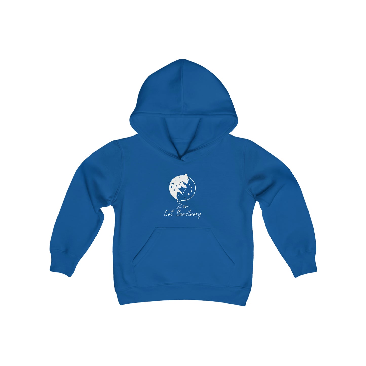 Zen Cat Sanctuary | Youth Heavy Blend Hooded Sweatshirt with White Logo | Available in 16 Colors!