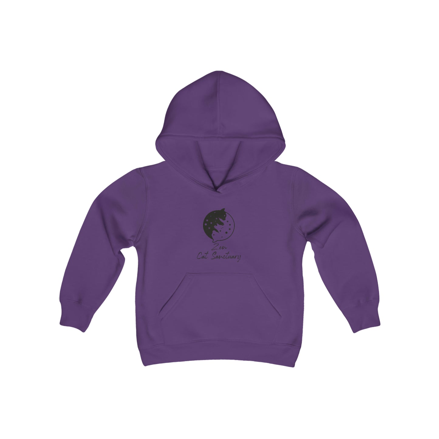 Zen Cat Sanctuary | Youth Heavy Blend Hooded Sweatshirt with Black Logo | Available in 16 Colors!