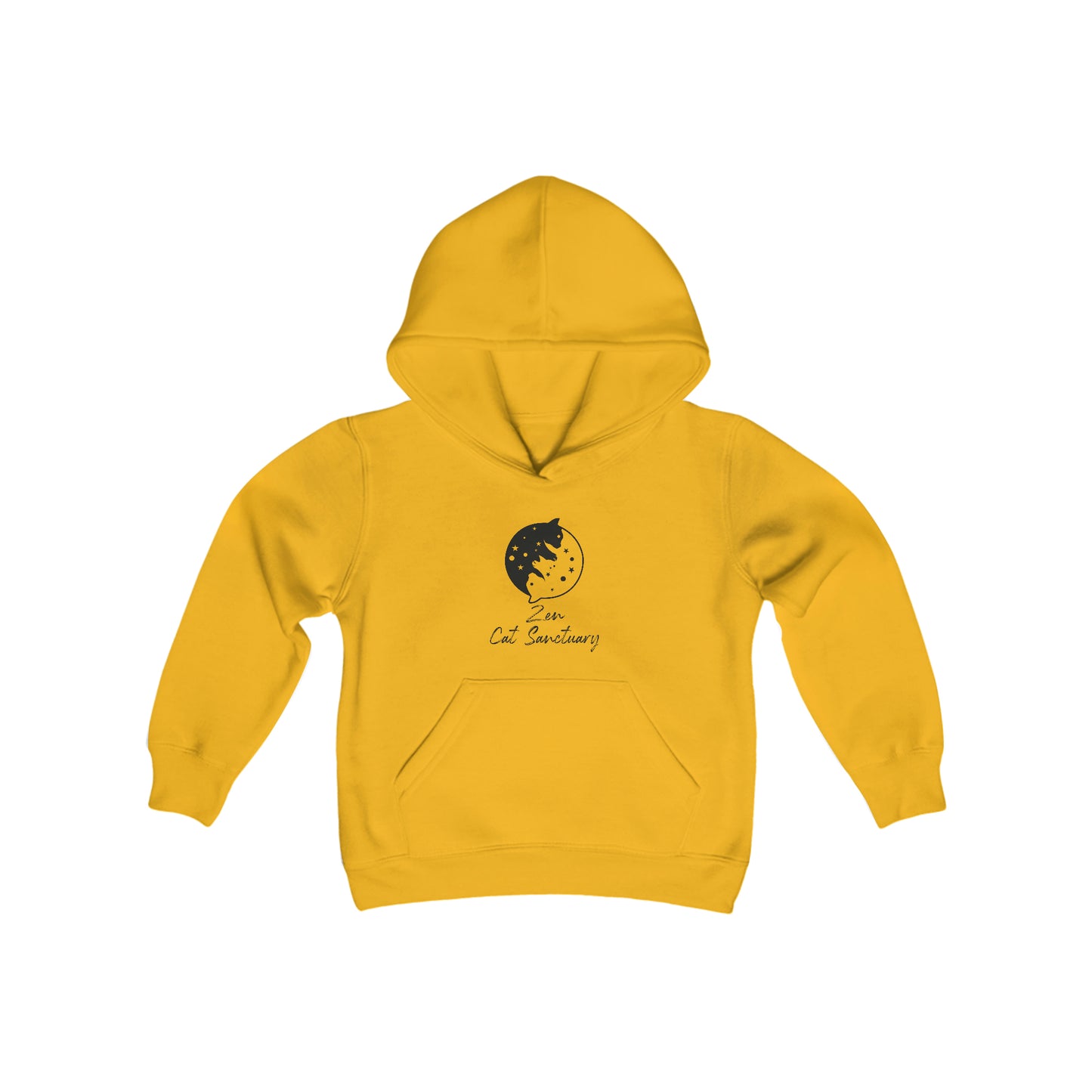 Zen Cat Sanctuary | Youth Heavy Blend Hooded Sweatshirt with Black Logo | Available in 16 Colors!