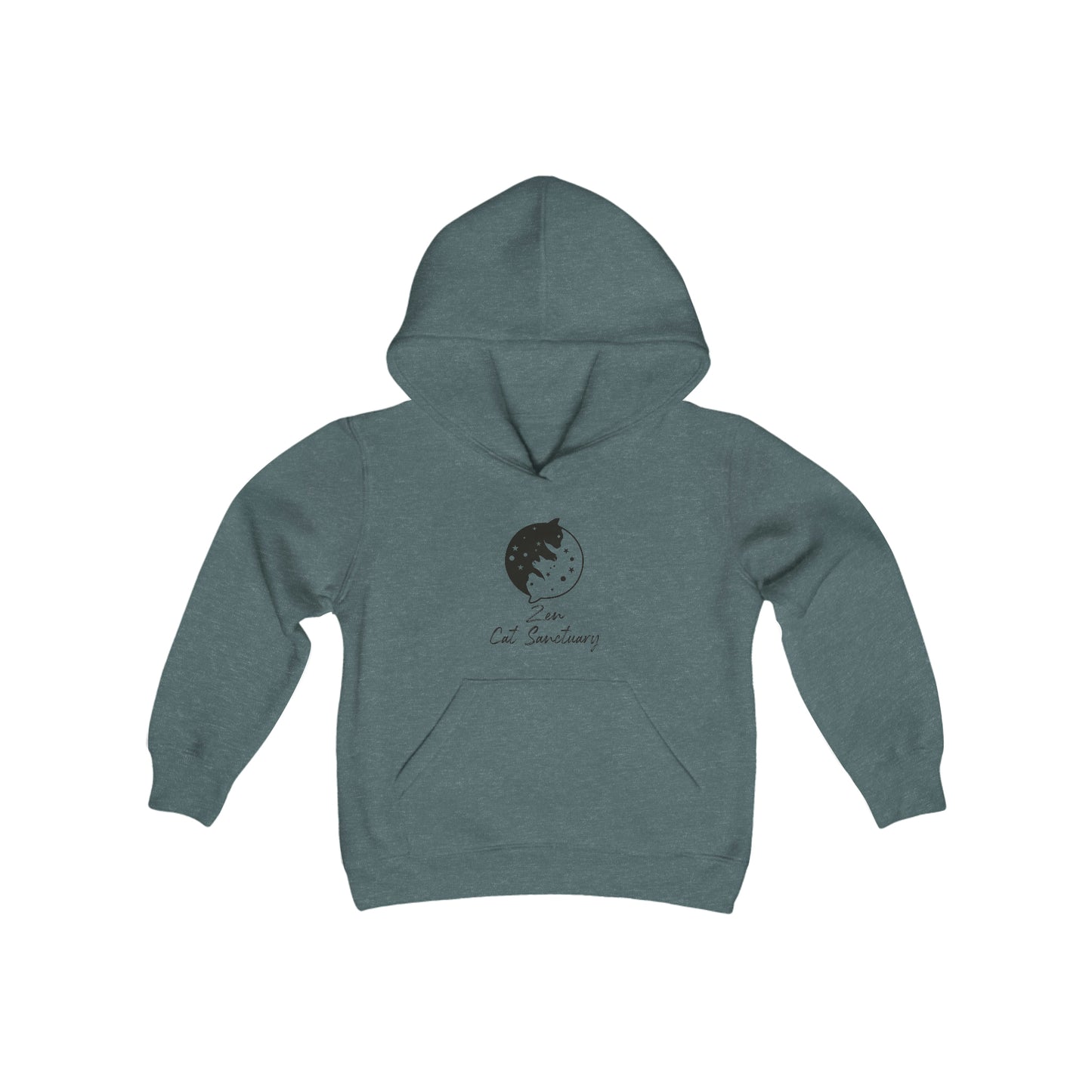 Zen Cat Sanctuary | Youth Heavy Blend Hooded Sweatshirt with Black Logo | Available in 16 Colors!