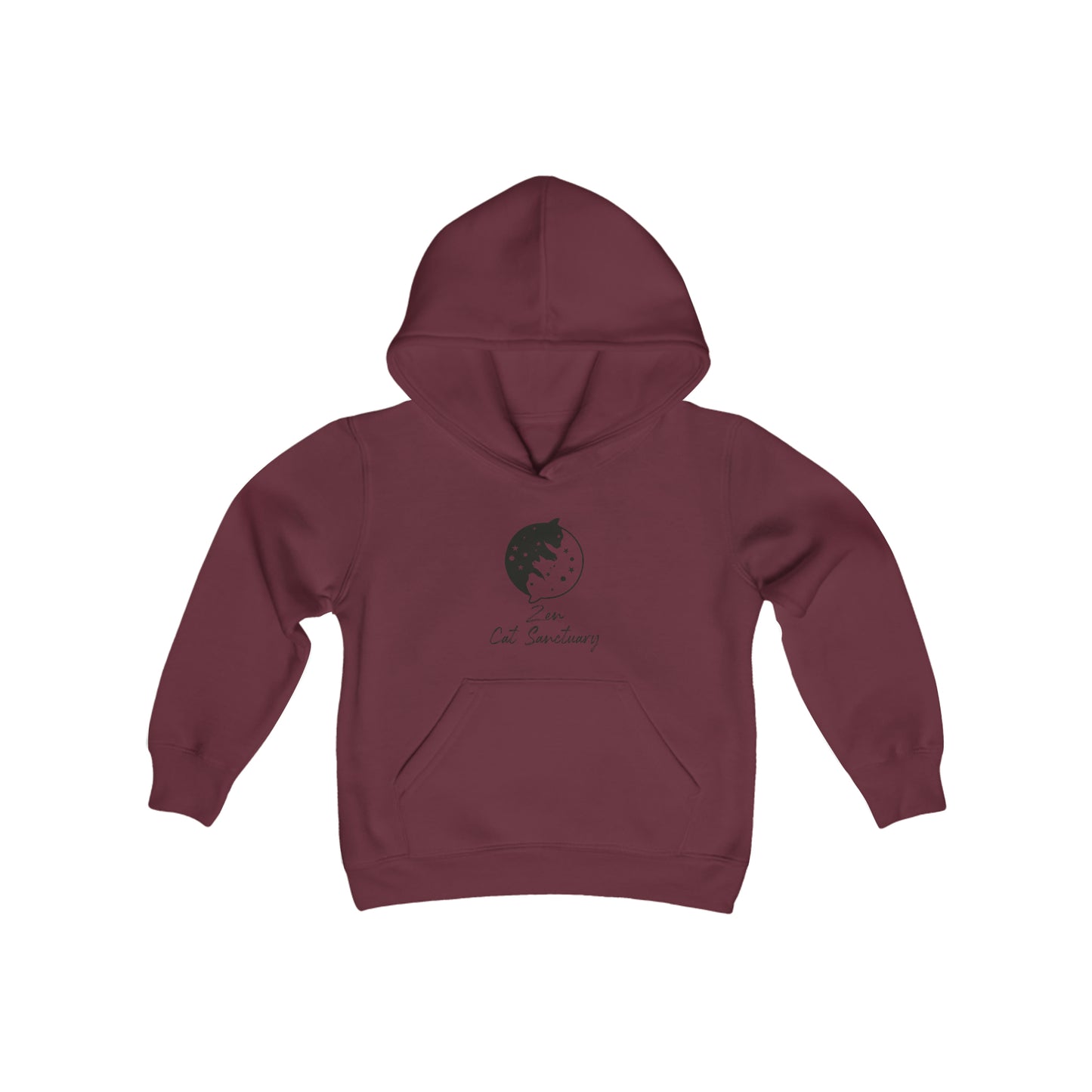 Zen Cat Sanctuary | Youth Heavy Blend Hooded Sweatshirt with Black Logo | Available in 16 Colors!