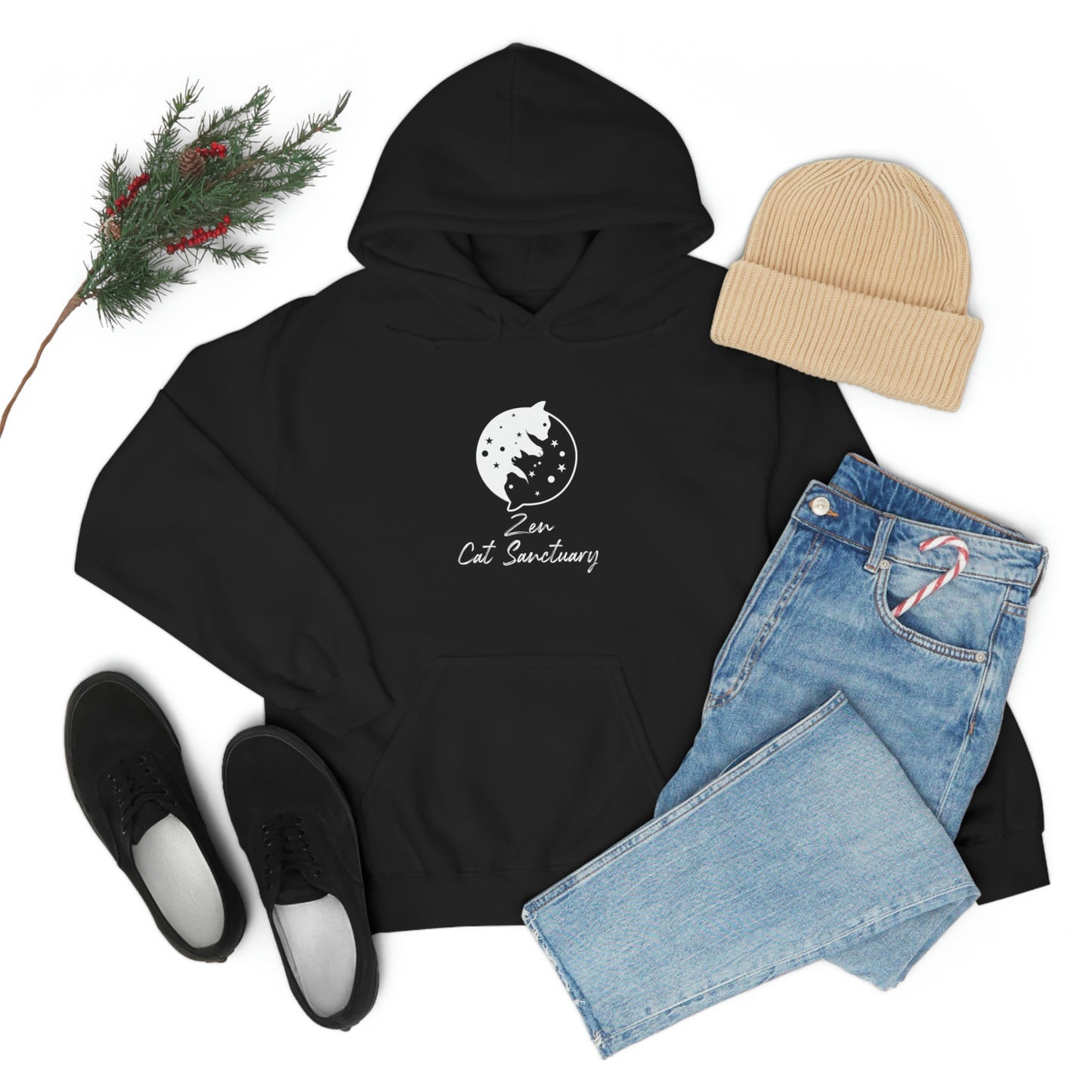 Zen Cat Sanctuary | Unisex Heavy Blend™ Hooded Sweatshirt with White Logo | Available in 8 Colors!