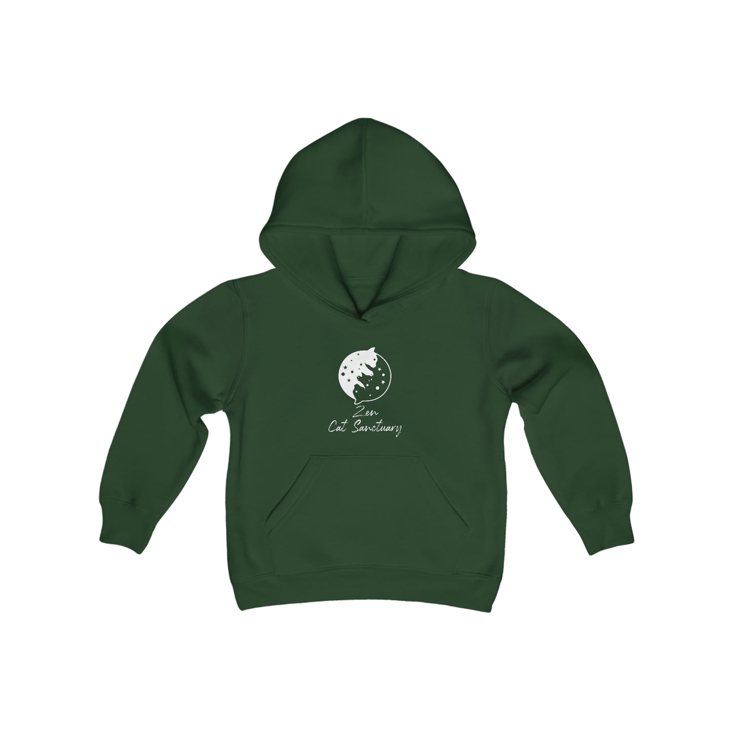 Zen Cat Sanctuary | Youth Heavy Blend Hooded Sweatshirt with White Logo | Available in 16 Colors!
