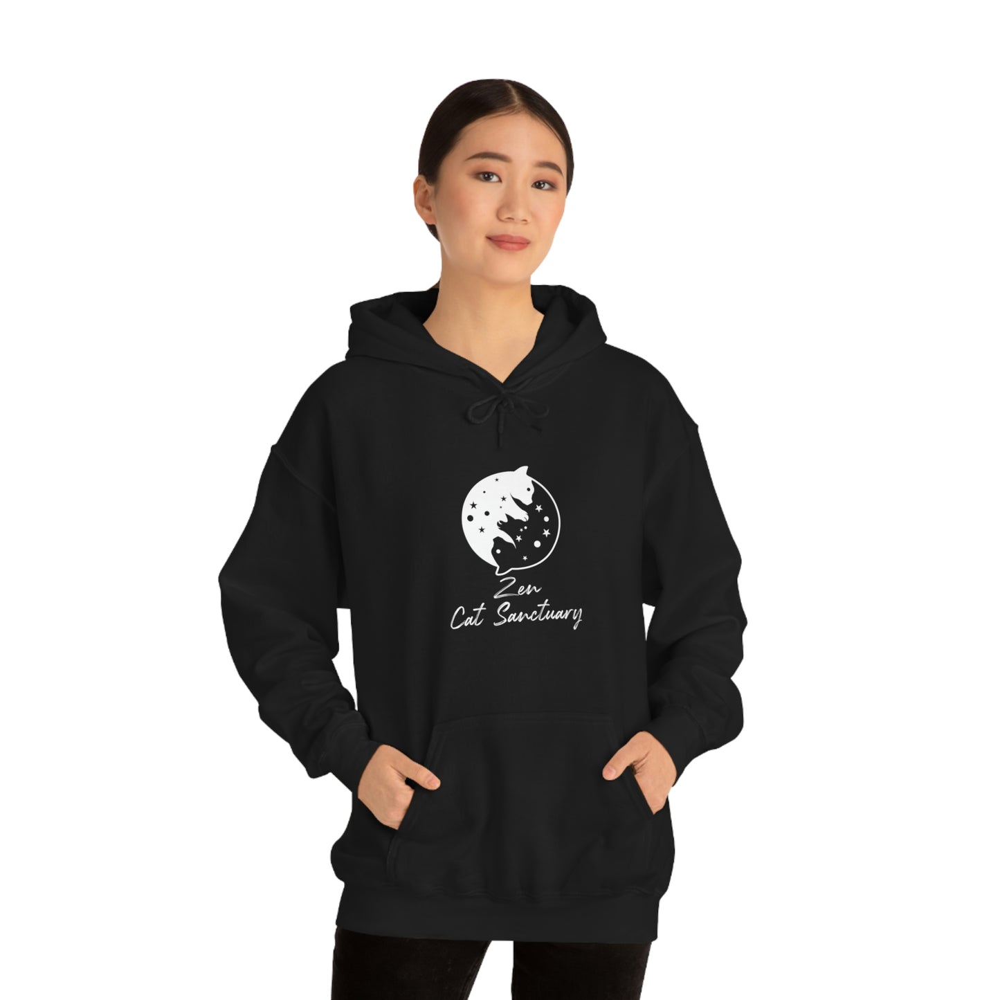 Zen Cat Sanctuary | Unisex Heavy Blend™ Hooded Sweatshirt with White Logo | Available in 8 Colors!
