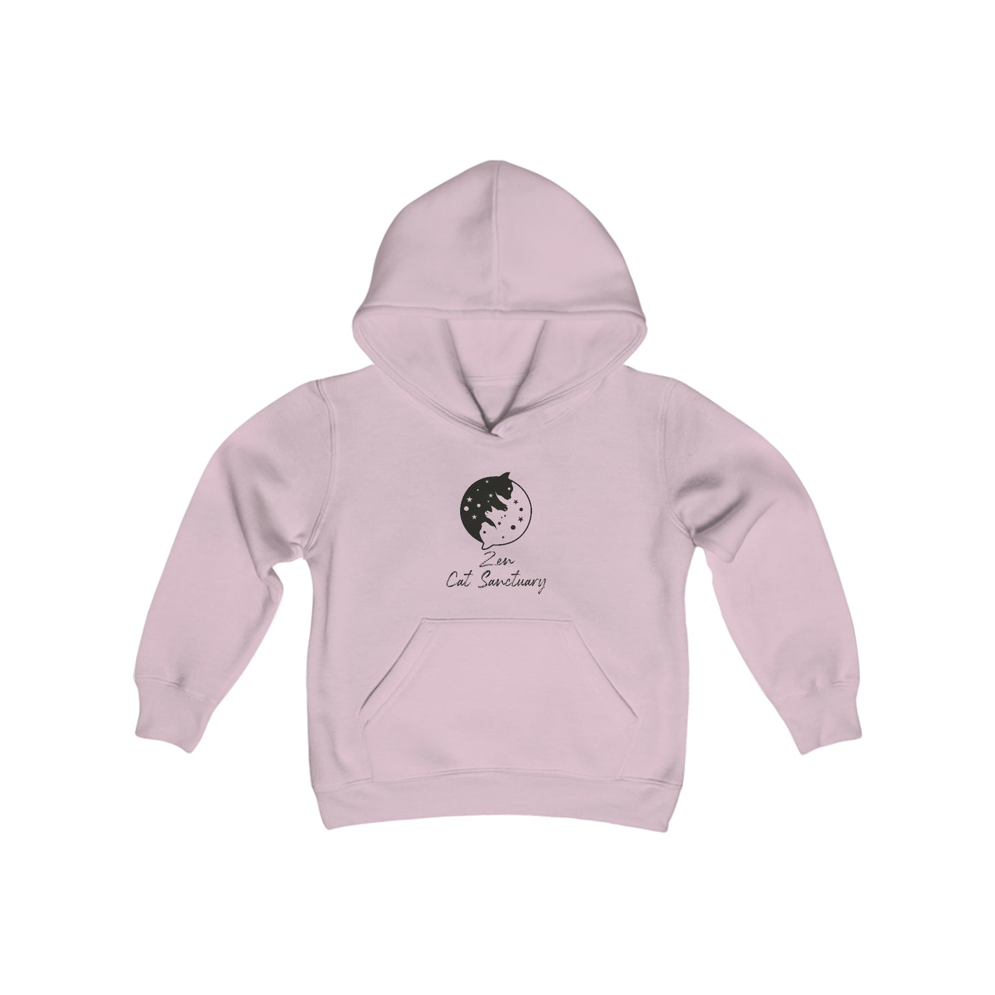 Zen Cat Sanctuary | Youth Heavy Blend Hooded Sweatshirt with Black Logo | Available in 16 Colors!