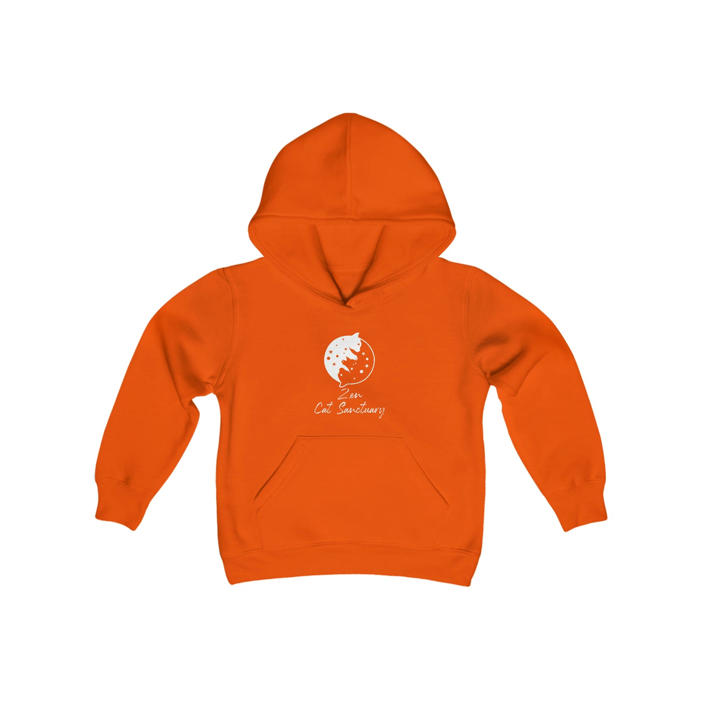 Zen Cat Sanctuary | Youth Heavy Blend Hooded Sweatshirt with White Logo | Available in 16 Colors!