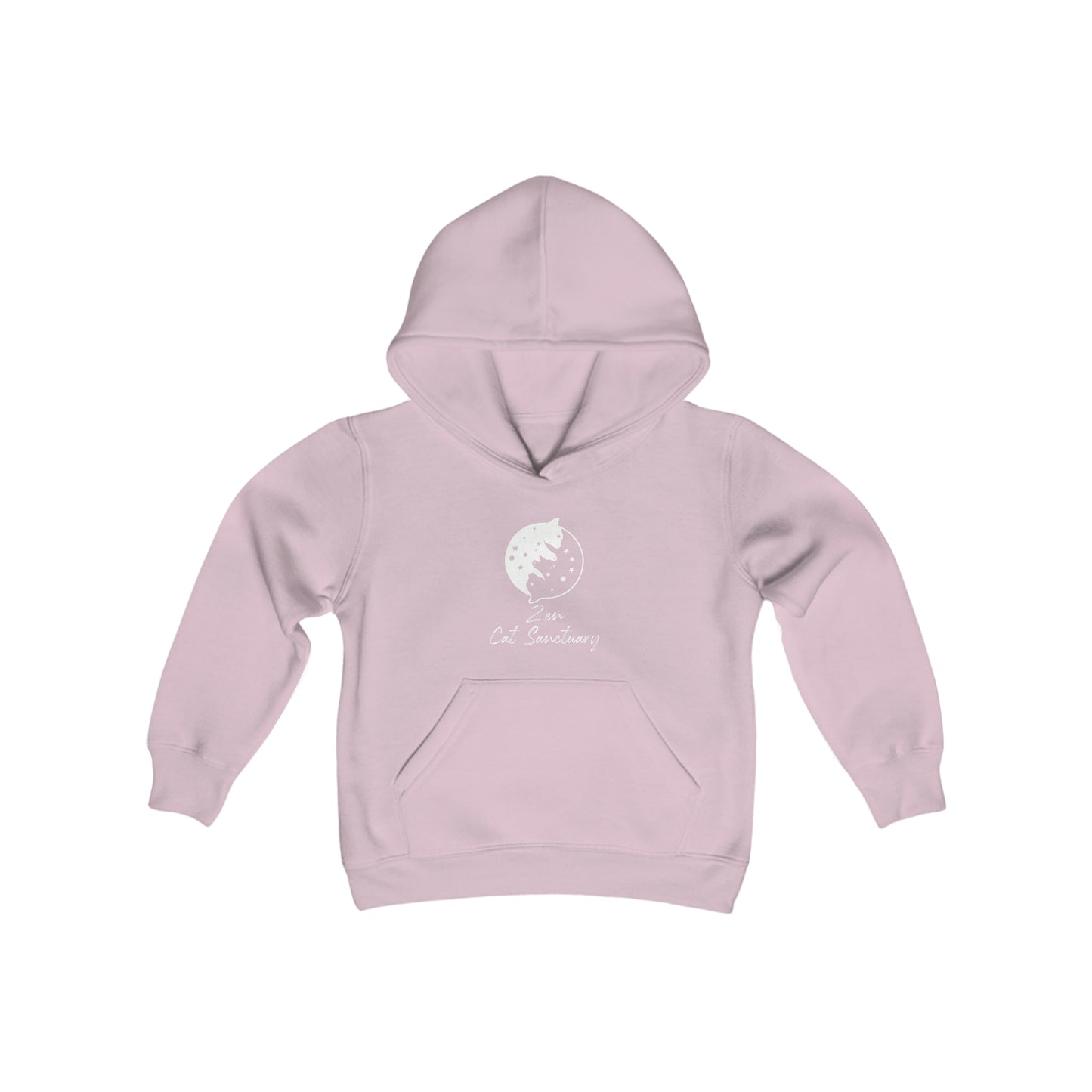 Zen Cat Sanctuary | Youth Heavy Blend Hooded Sweatshirt with White Logo | Available in 16 Colors!