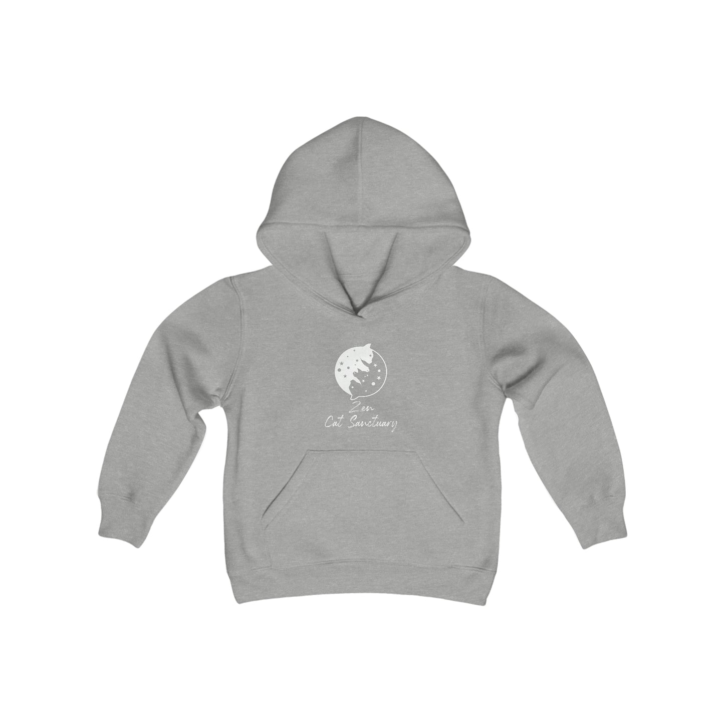 Zen Cat Sanctuary | Youth Heavy Blend Hooded Sweatshirt with White Logo | Available in 16 Colors!