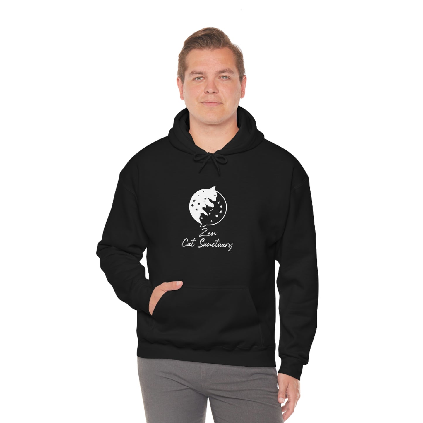 Zen Cat Sanctuary | Unisex Heavy Blend™ Hooded Sweatshirt with White Logo | Available in 8 Colors!