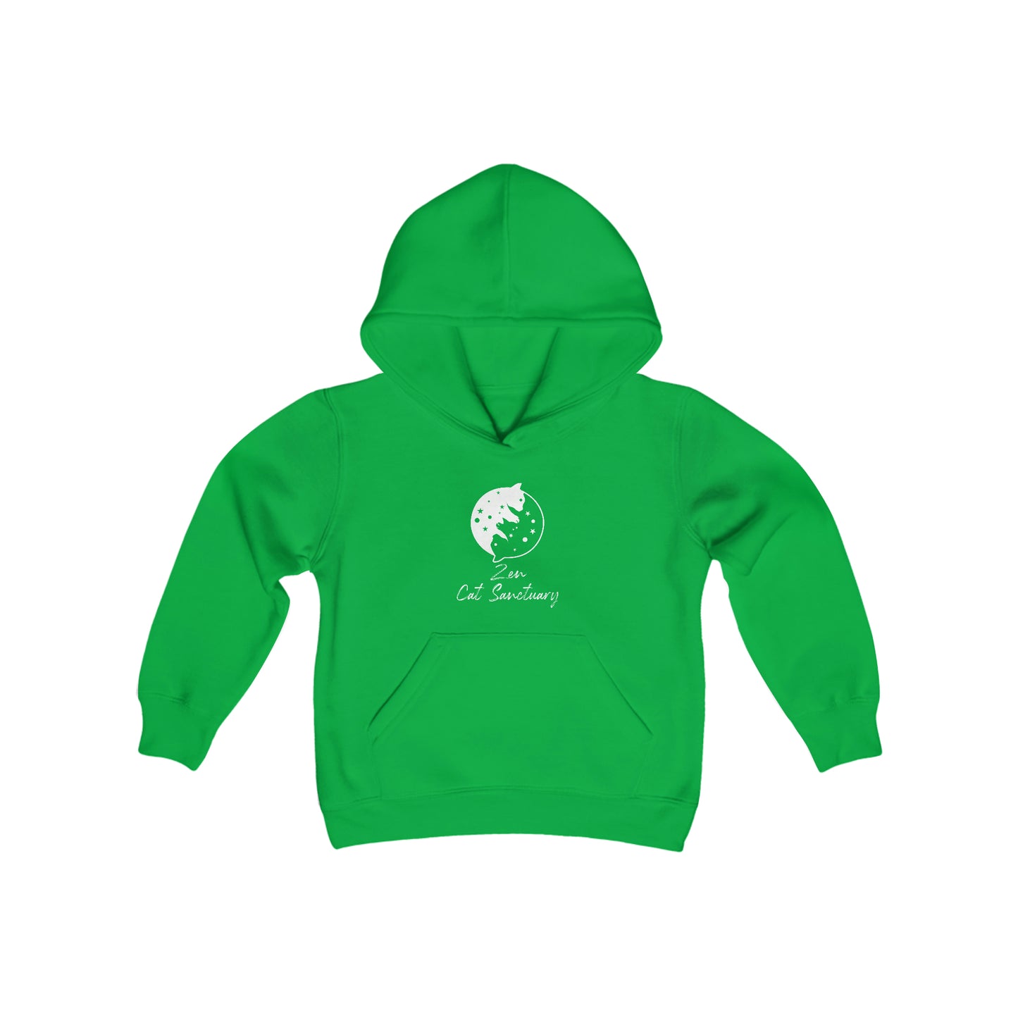 Zen Cat Sanctuary | Youth Heavy Blend Hooded Sweatshirt with White Logo | Available in 16 Colors!