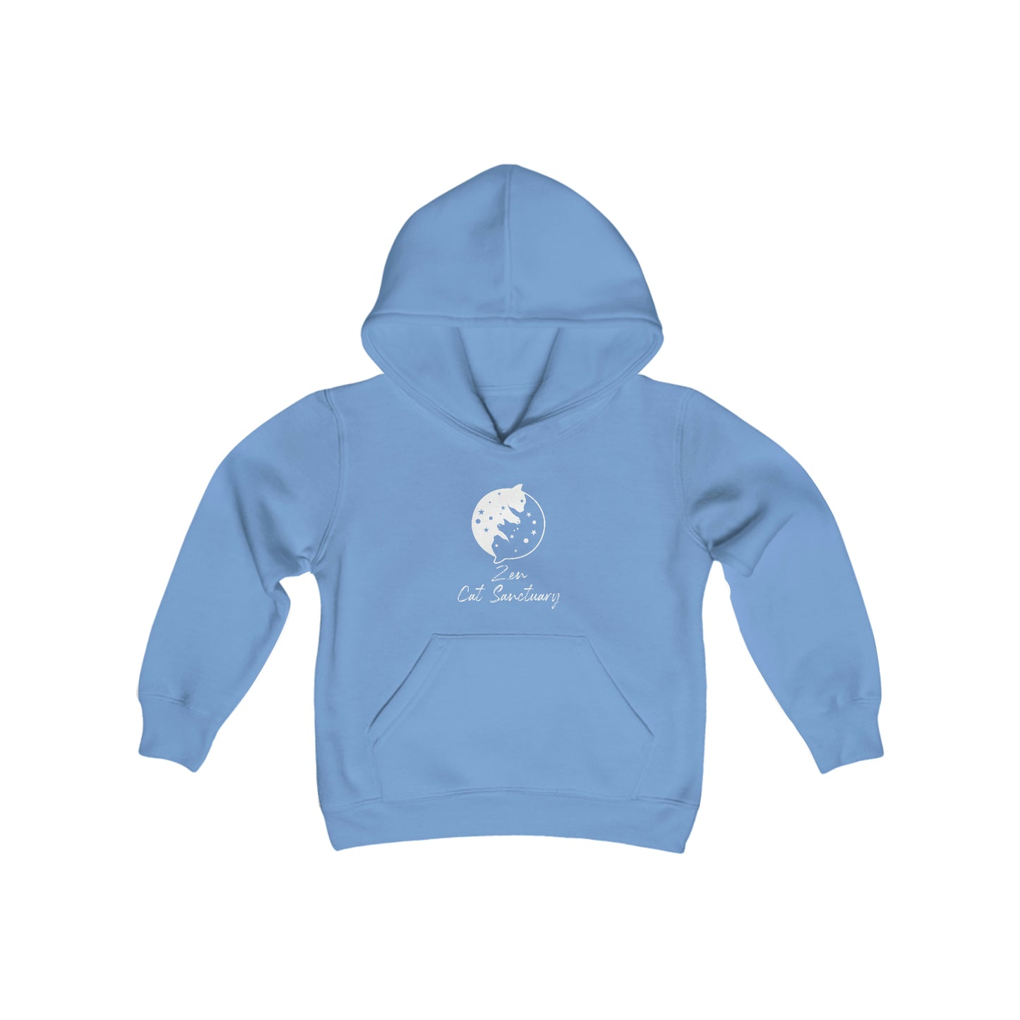 Zen Cat Sanctuary | Youth Heavy Blend Hooded Sweatshirt with White Logo | Available in 16 Colors!