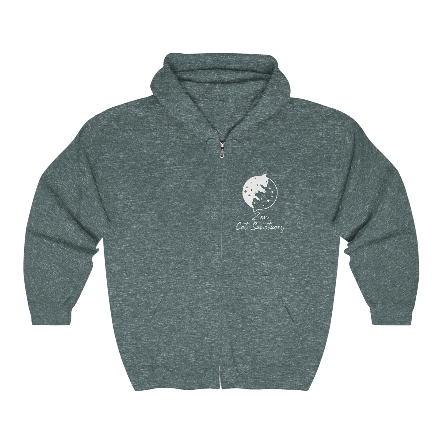 Zen Cat Sanctuary | Unisex Heavy Blend™ Full Zip Hooded Sweatshirt with White Logo | Available in 4 Colors!