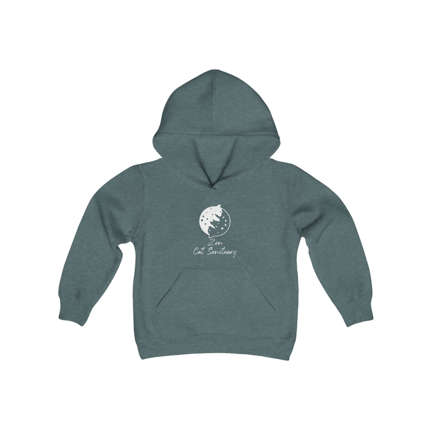 Zen Cat Sanctuary | Youth Heavy Blend Hooded Sweatshirt with White Logo | Available in 16 Colors!
