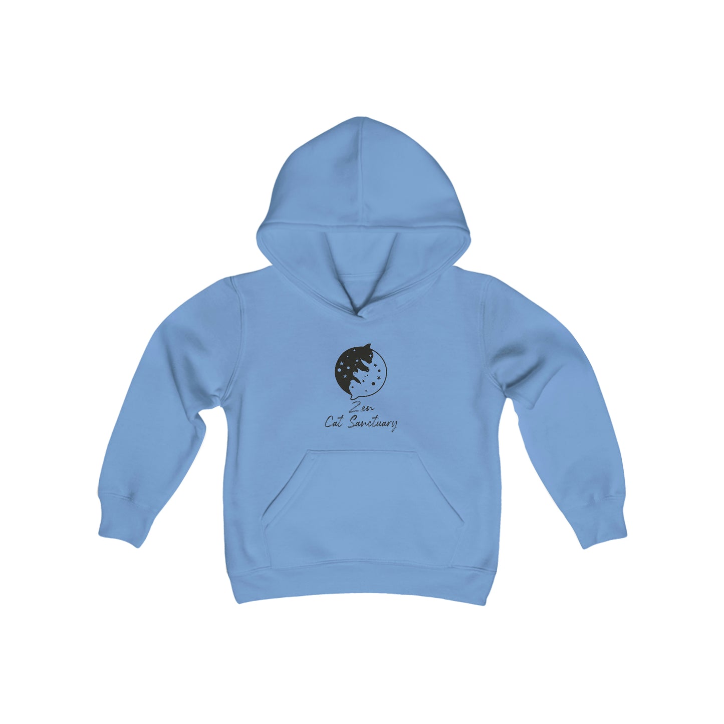 Zen Cat Sanctuary | Youth Heavy Blend Hooded Sweatshirt with Black Logo | Available in 16 Colors!