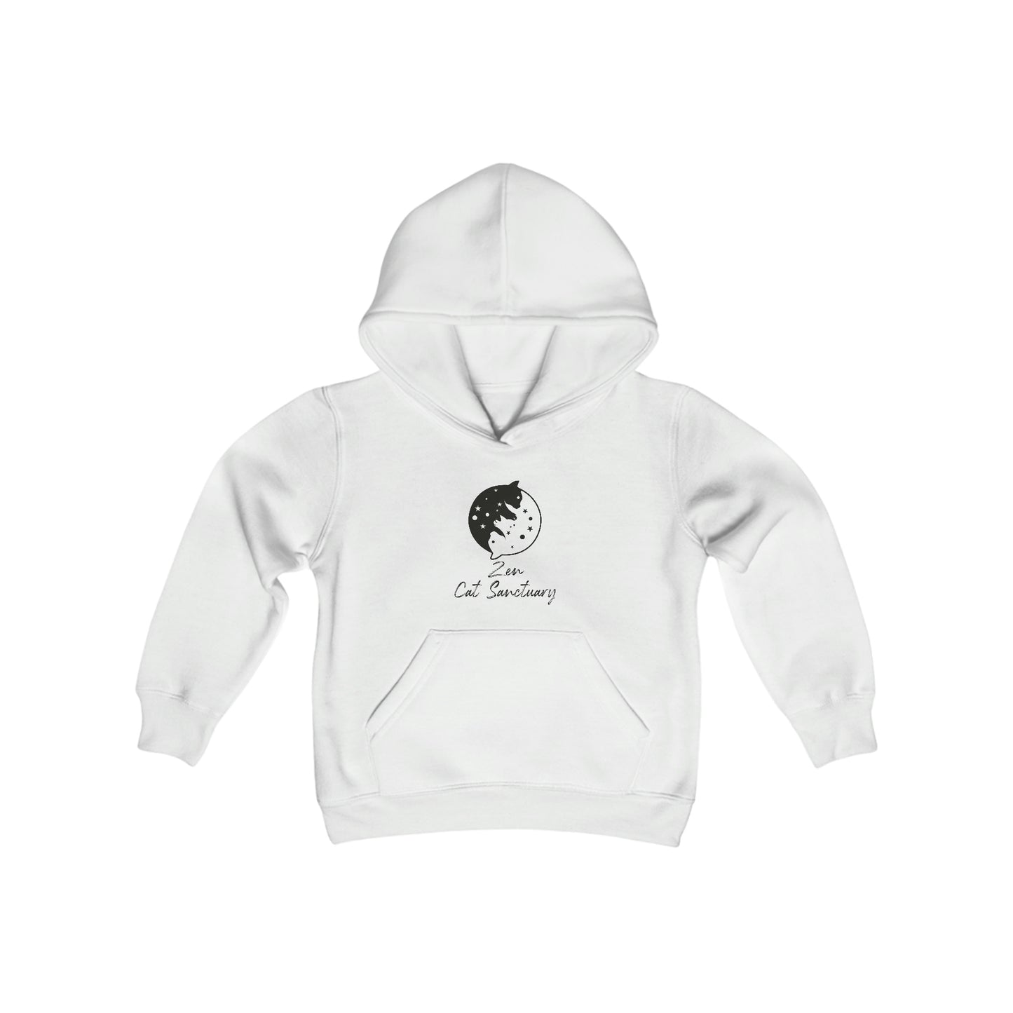 Zen Cat Sanctuary | Youth Heavy Blend Hooded Sweatshirt with Black Logo | Available in 16 Colors!