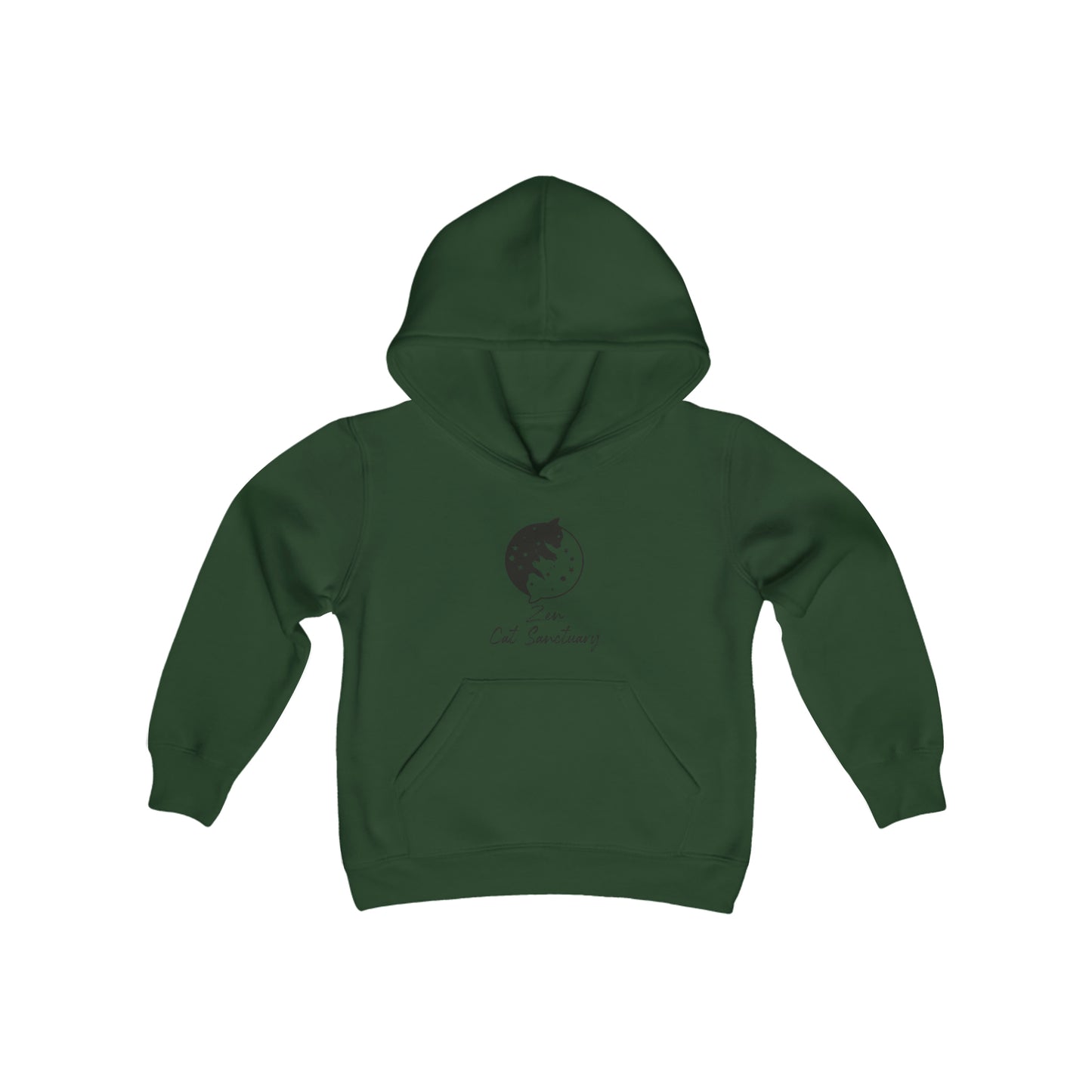 Zen Cat Sanctuary | Youth Heavy Blend Hooded Sweatshirt with Black Logo | Available in 16 Colors!