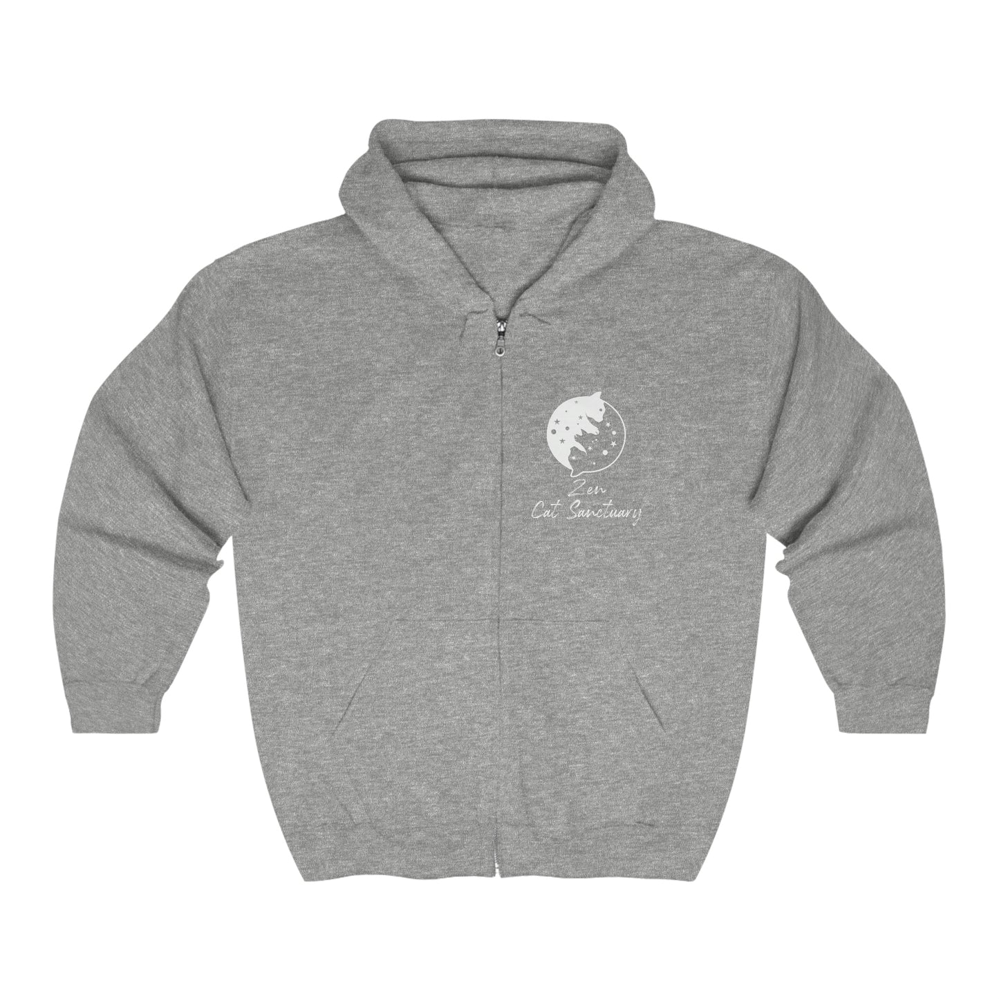 Zen Cat Sanctuary | Unisex Heavy Blend™ Full Zip Hooded Sweatshirt with White Logo | Available in 4 Colors!