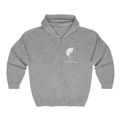 Zen Cat Sanctuary | Unisex Heavy Blend™ Full Zip Hooded Sweatshirt with White Logo | Available in 4 Colors!