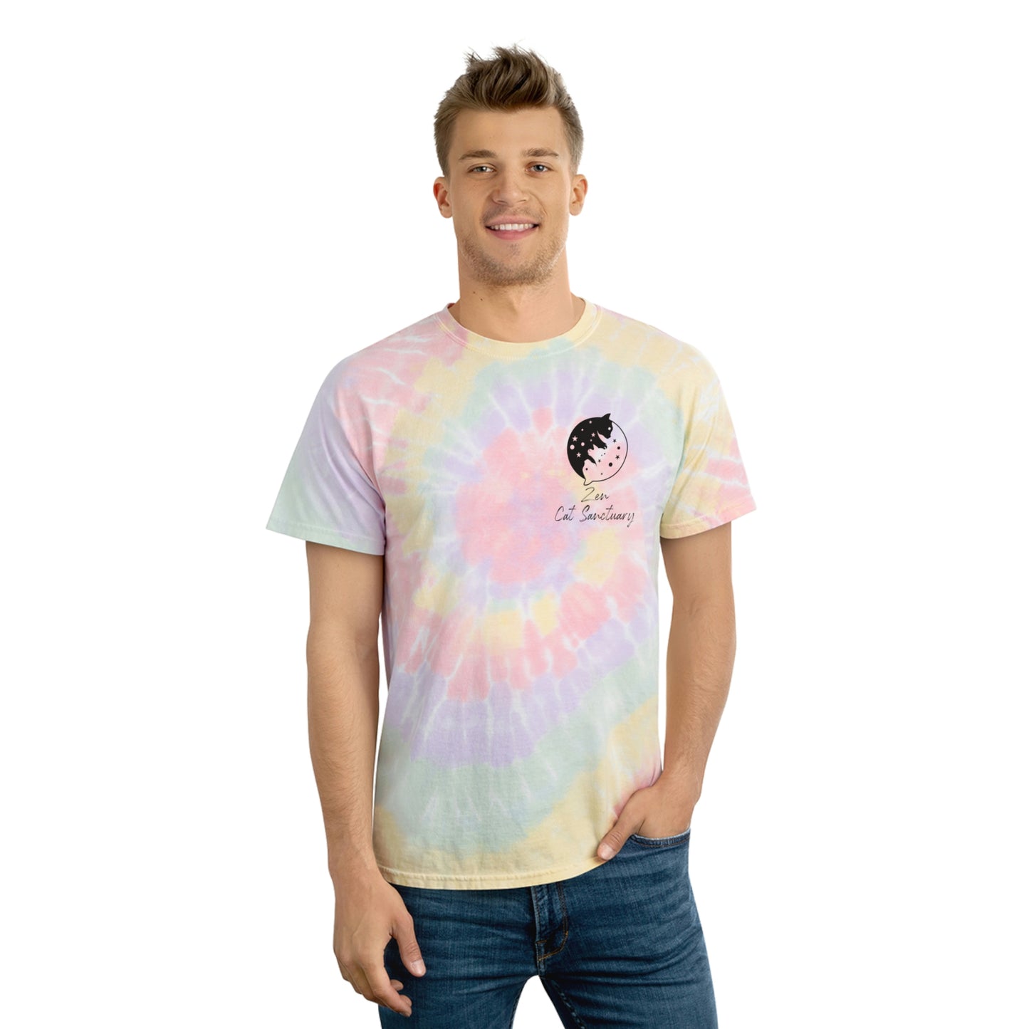 Zen Cat Sanctuary | Tie-Dye Tee, Spiral with Black Logo | Available in 2 Colors!