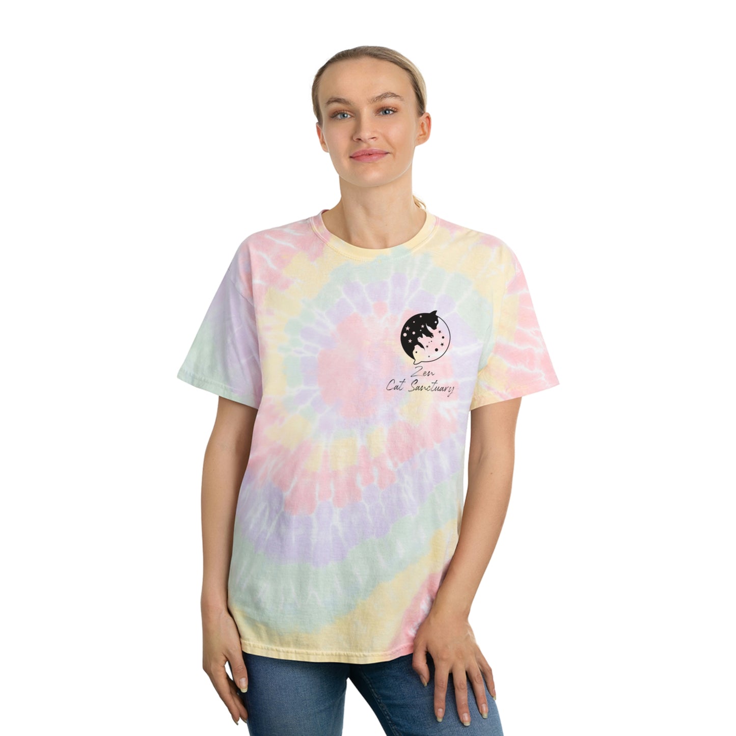 Zen Cat Sanctuary | Tie-Dye Tee, Spiral with Black Logo | Available in 2 Colors!