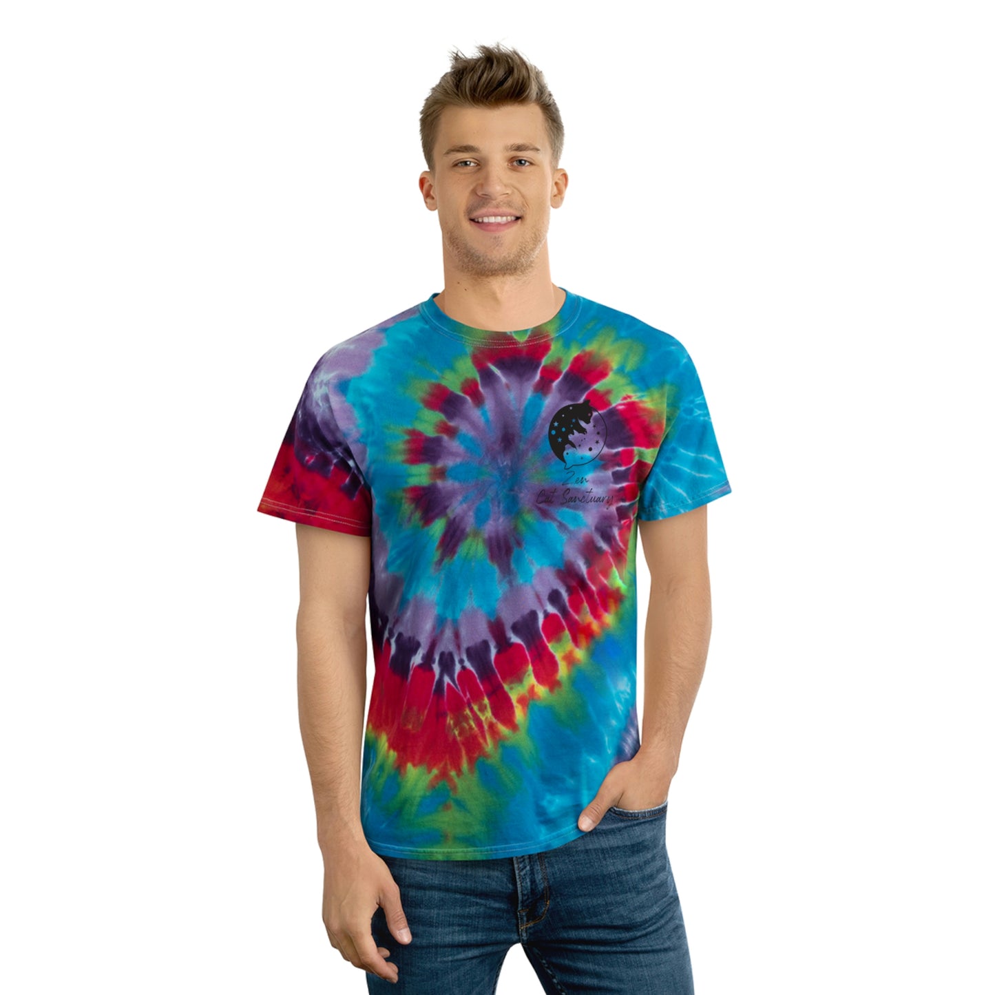 Zen Cat Sanctuary | Tie-Dye Tee, Spiral with Black Logo | Available in 2 Colors!